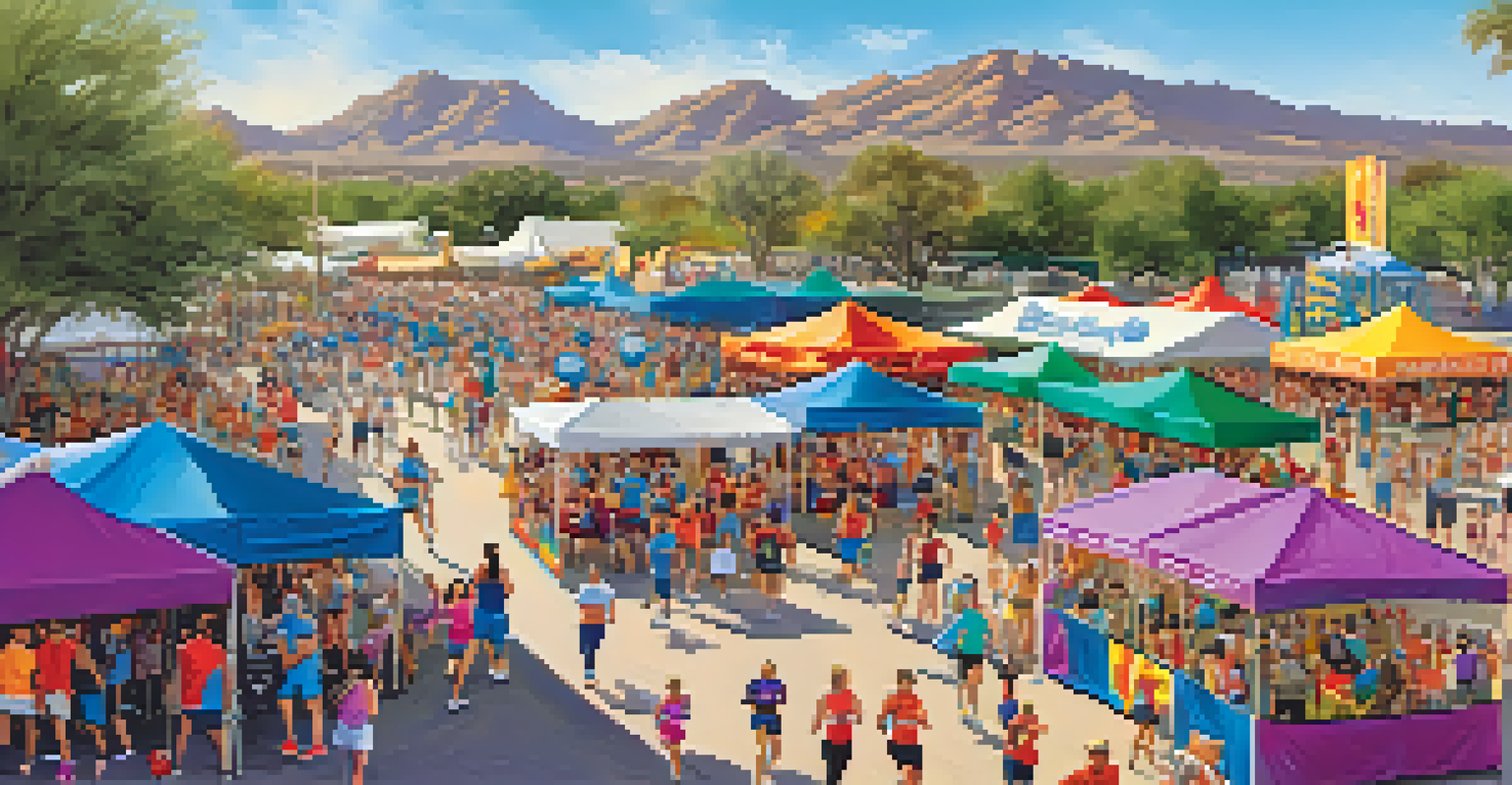 A lively fitness festival with booths, a fun run, and fitness demonstrations, showcasing community engagement in health.