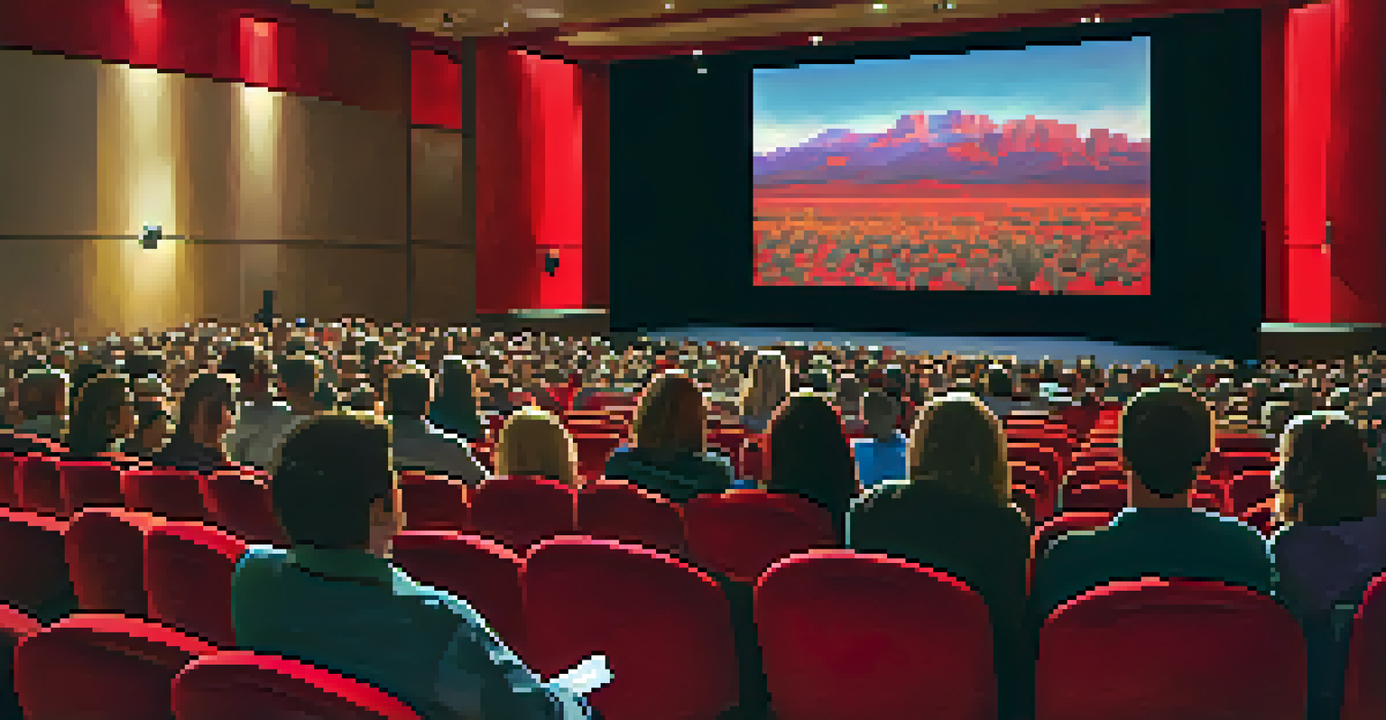 An intimate view of a packed screening room at the Scottsdale International Film Festival, with an audience watching an independent film on a large screen in a cozy atmosphere.
