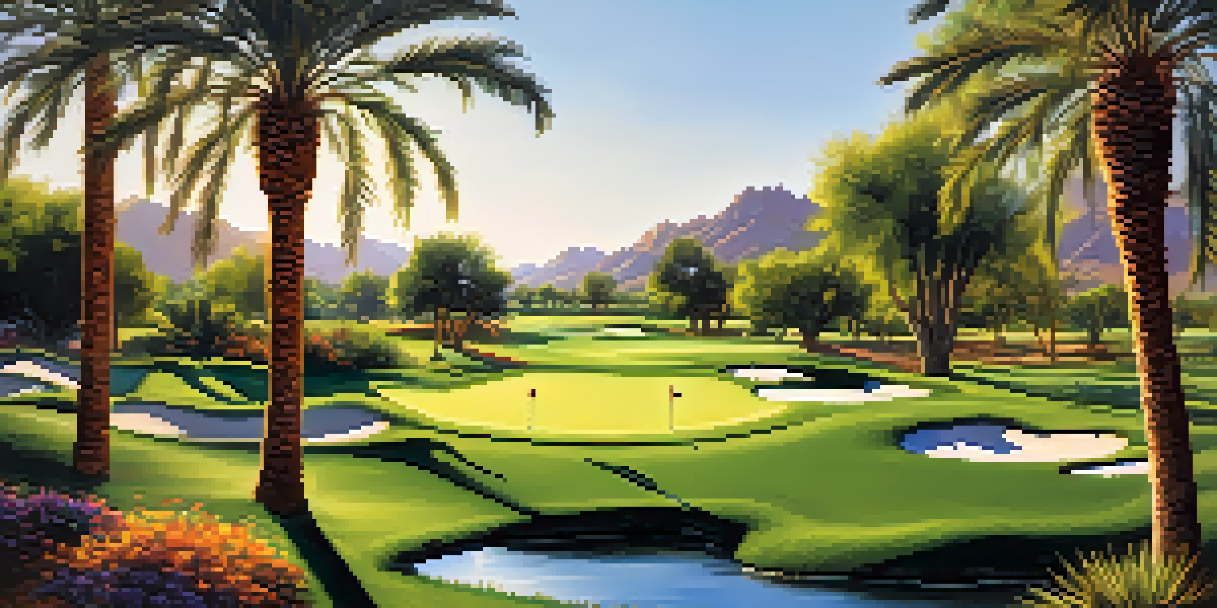 A family of four enjoying a day of golf at a scenic course in Scottsdale, with desert landscapes and clear skies.