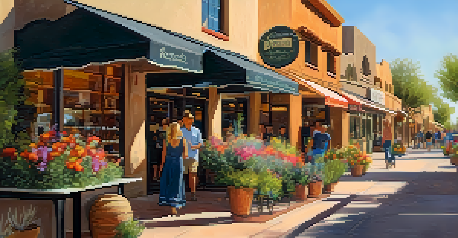 A family exploring Old Town Scottsdale, surrounded by boutiques and art galleries with kids looking at local art.