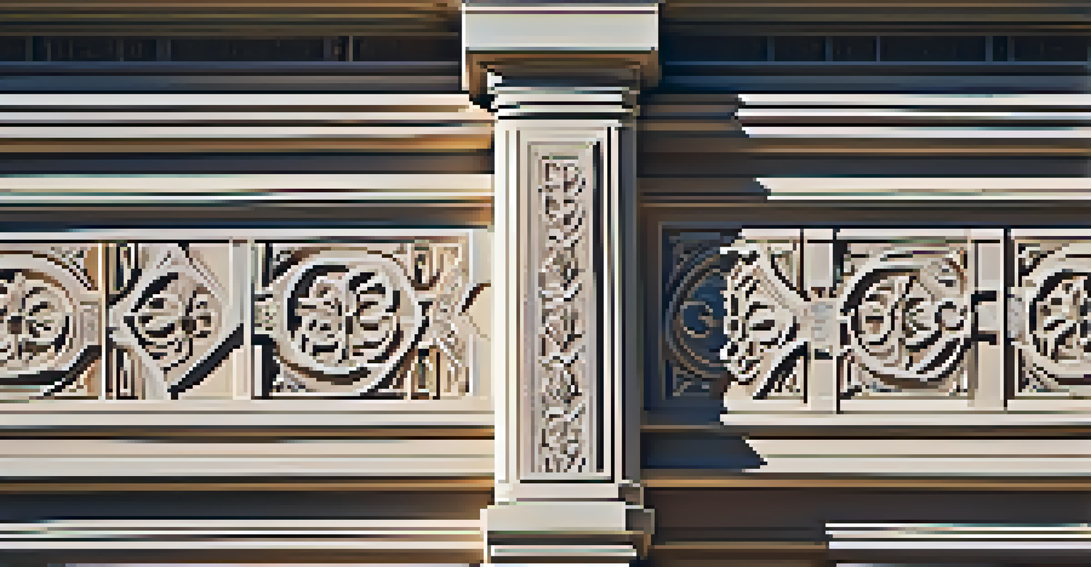 A detailed close-up of ornate architectural features on a historic Scottsdale building, highlighting intricate carvings.