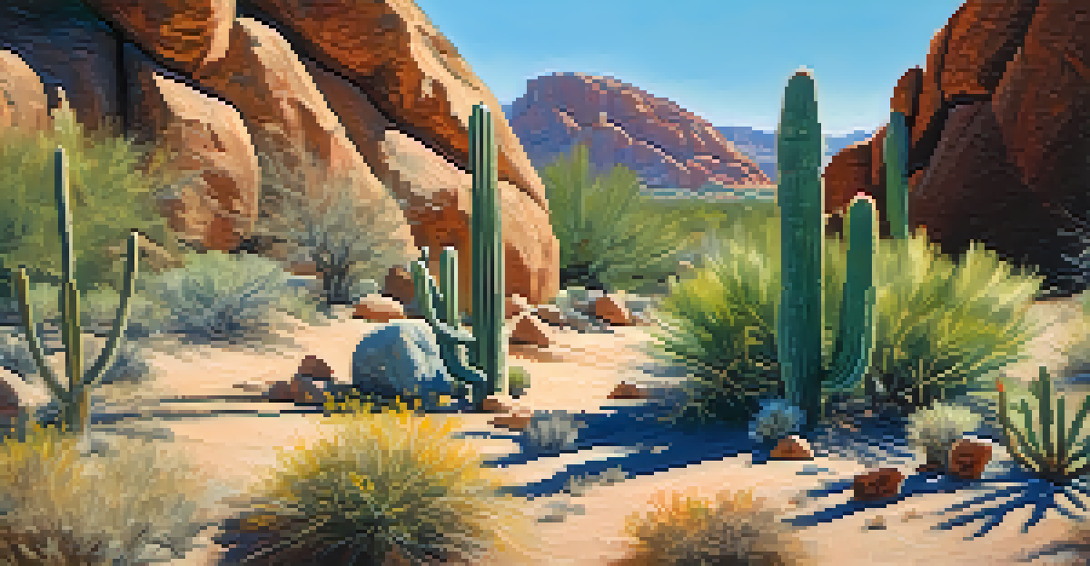 A detailed landscape of Scottsdale featuring rocky terrain and bright midday sunlight with deep shadows.