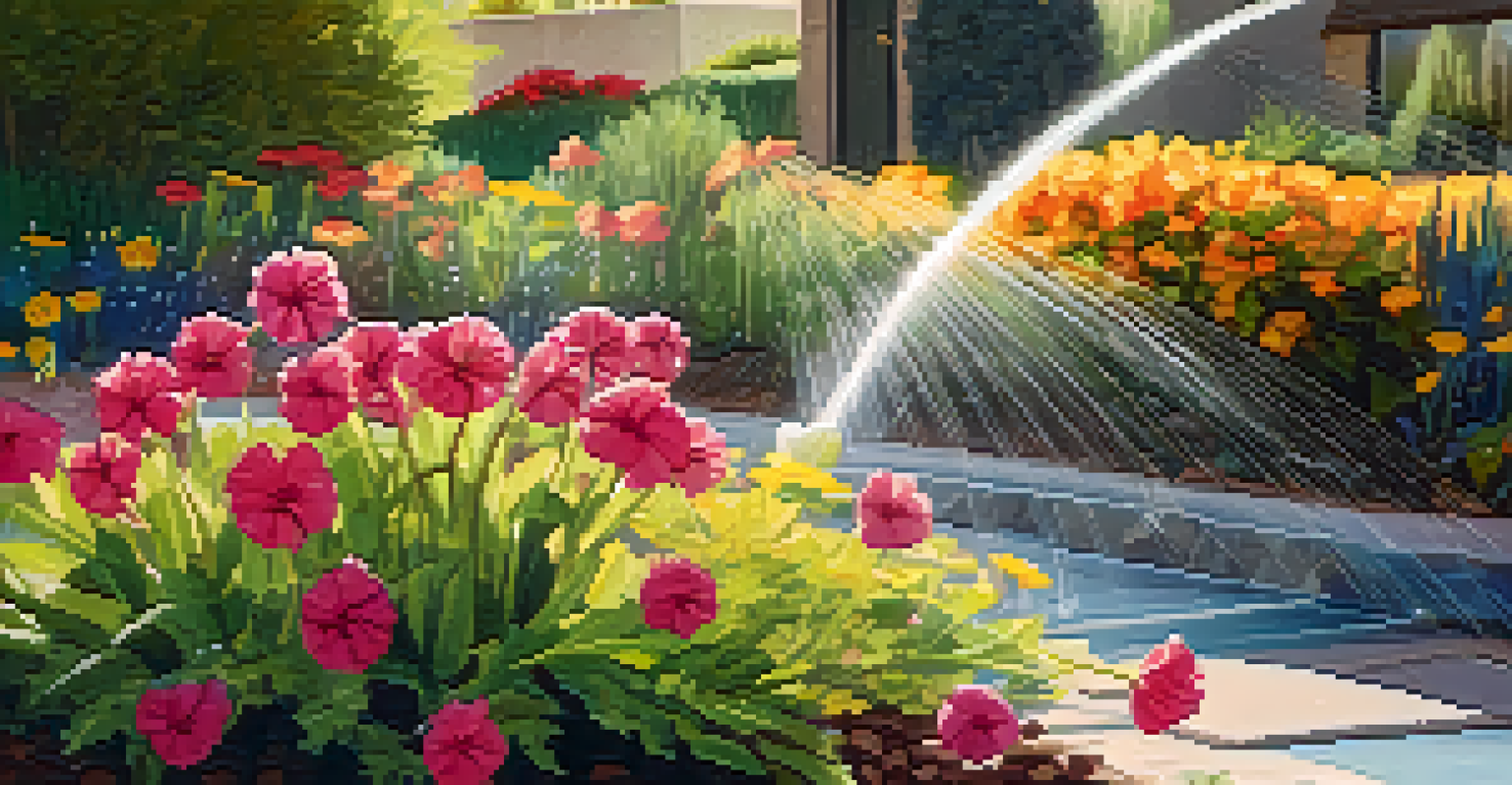 A smart irrigation system watering a colorful drought-resistant garden in Scottsdale.