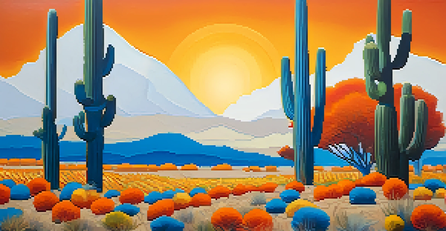 An abstract painting with bold colors and intricate patterns reflecting Scottsdale's landscapes.