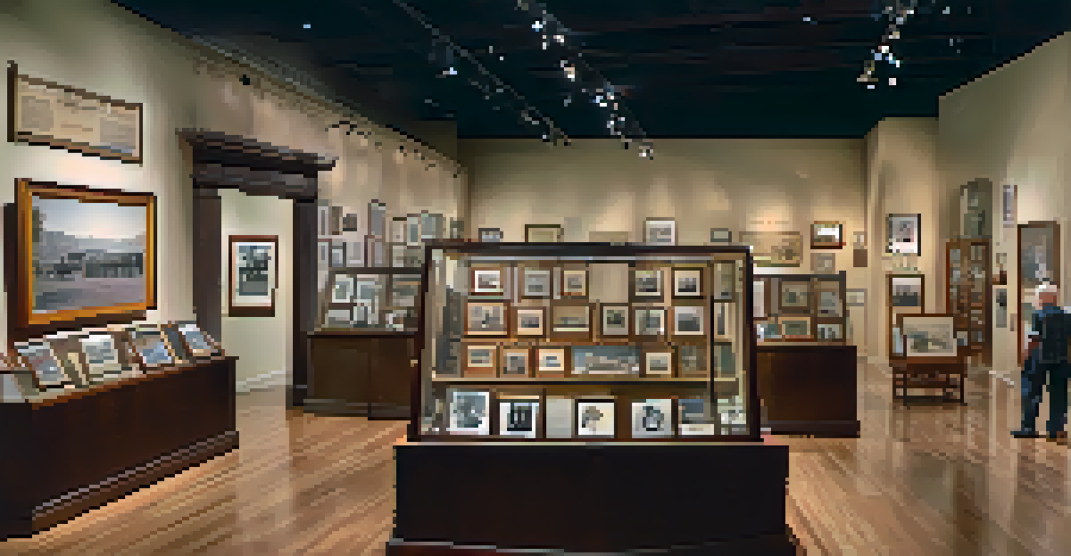 Interior view of the Scottsdale Historical Museum with exhibits showcasing early photographs and artifacts, featuring visitors exploring the displays.