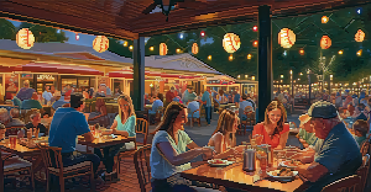 An outdoor dining scene at a Scottsdale restaurant with a family enjoying a meal, decorated with baseball memorabilia.
