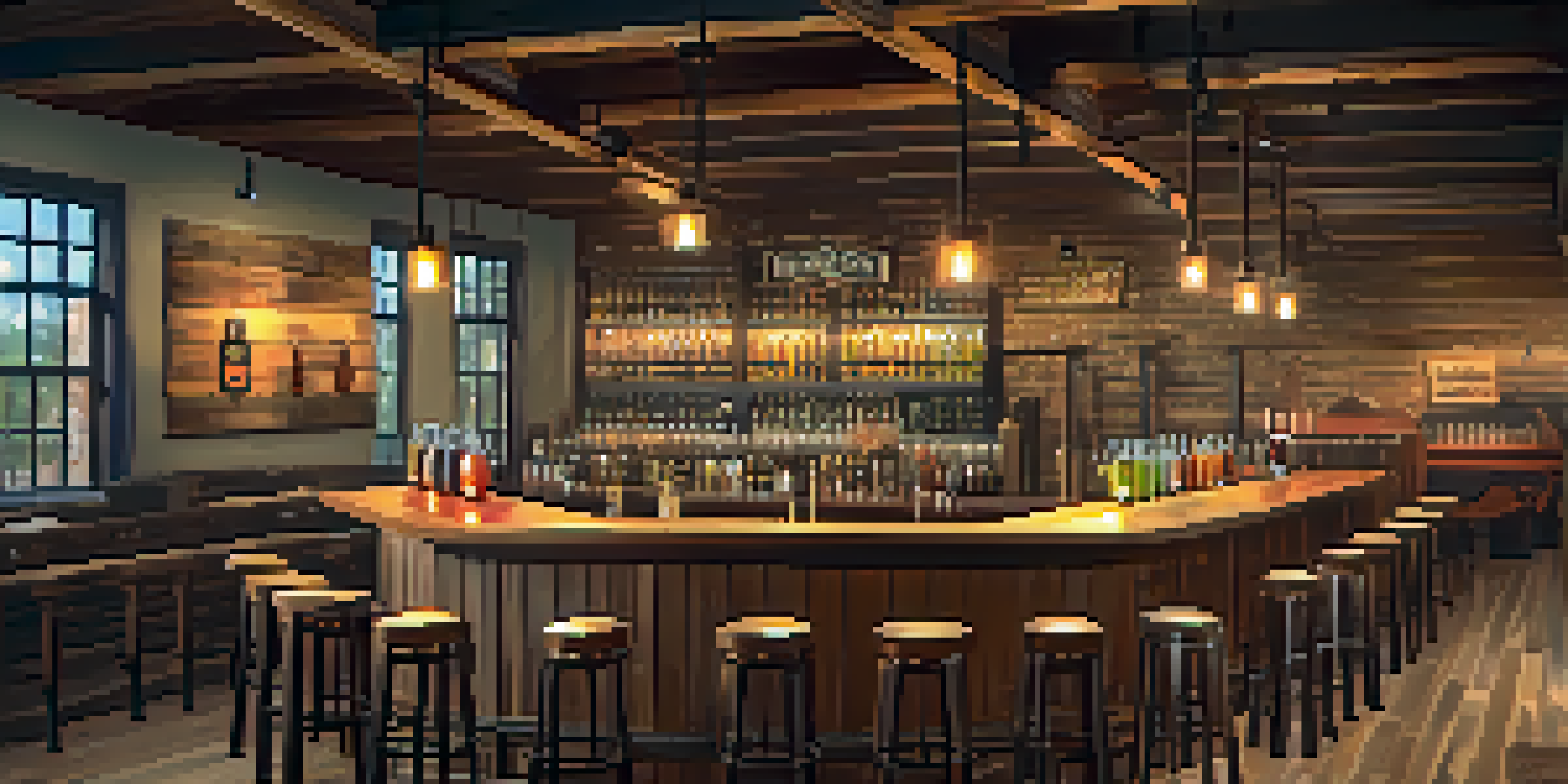A lively interior of a craft brewery with patrons enjoying beer tasting, wooden barrels, and colorful beer taps under warm lighting.