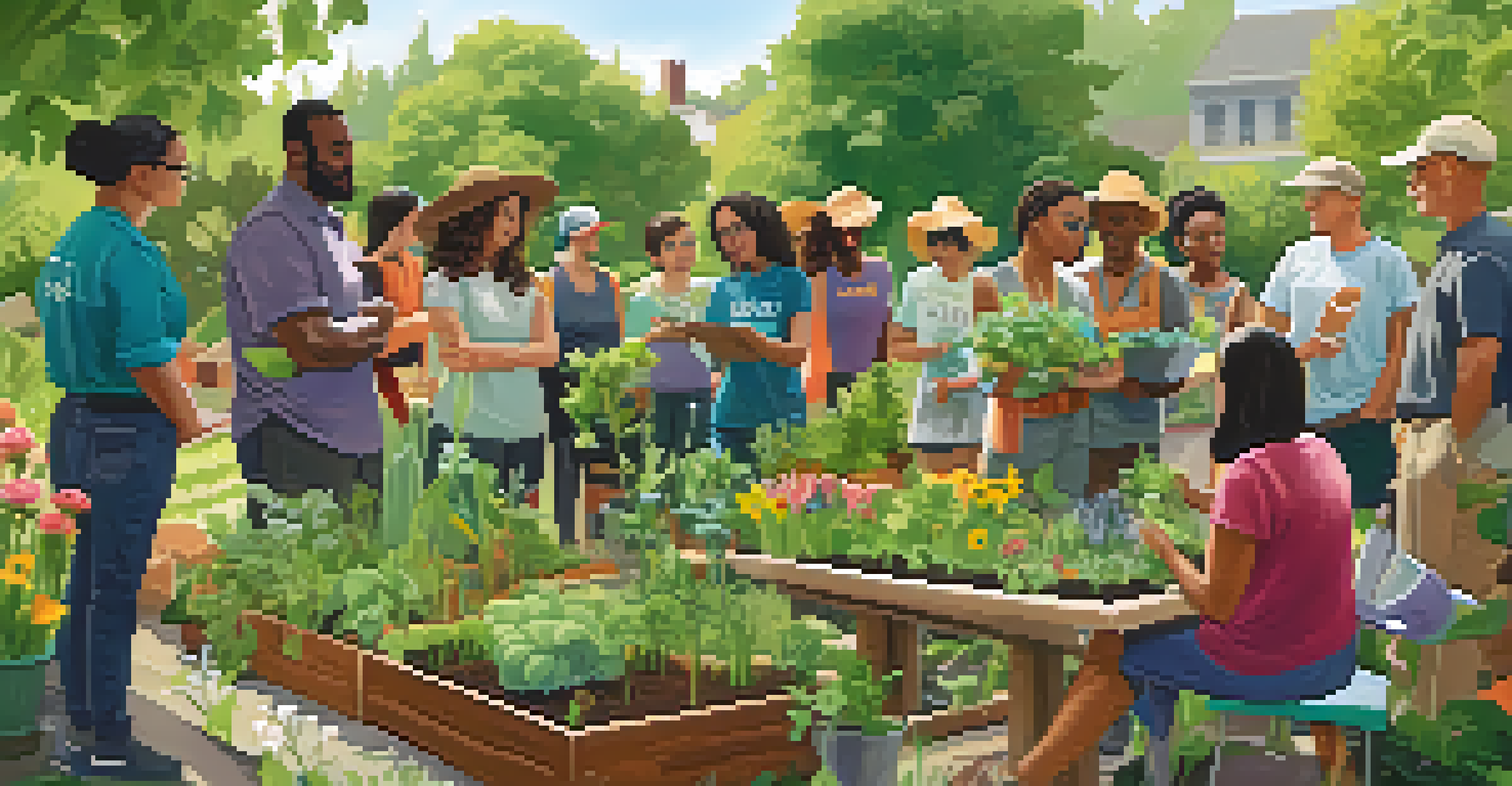 A gardening workshop in a community garden, with people learning sustainable practices from an experienced gardener.
