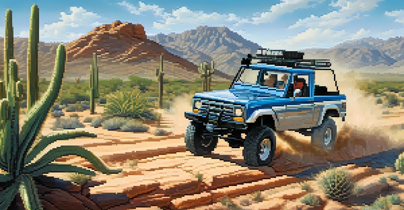 An off-roading vehicle navigating a rocky trail in the Scottsdale desert.