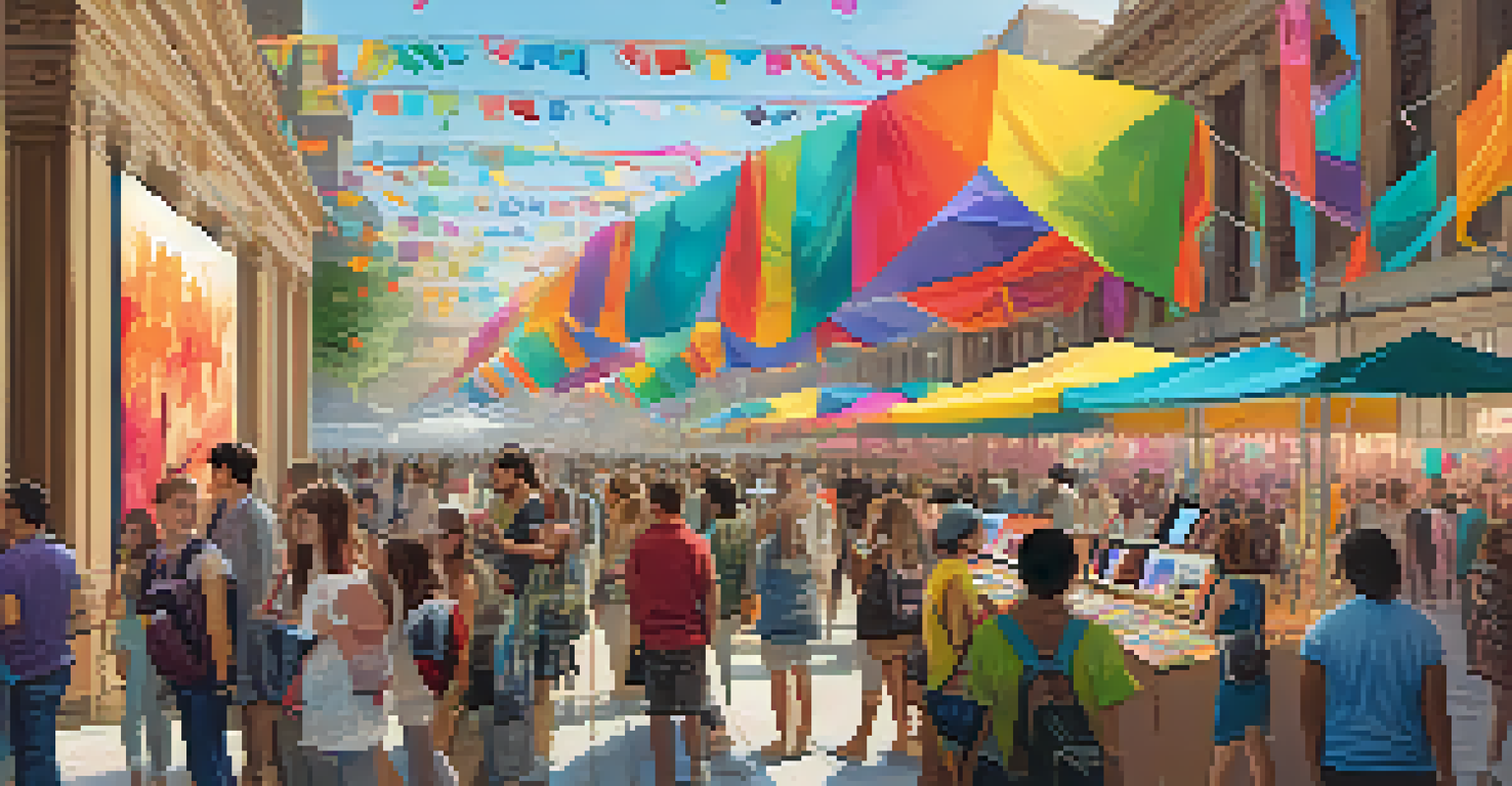 A lively digital art festival with artists and attendees engaging with colorful digital art displays and interactive installations.