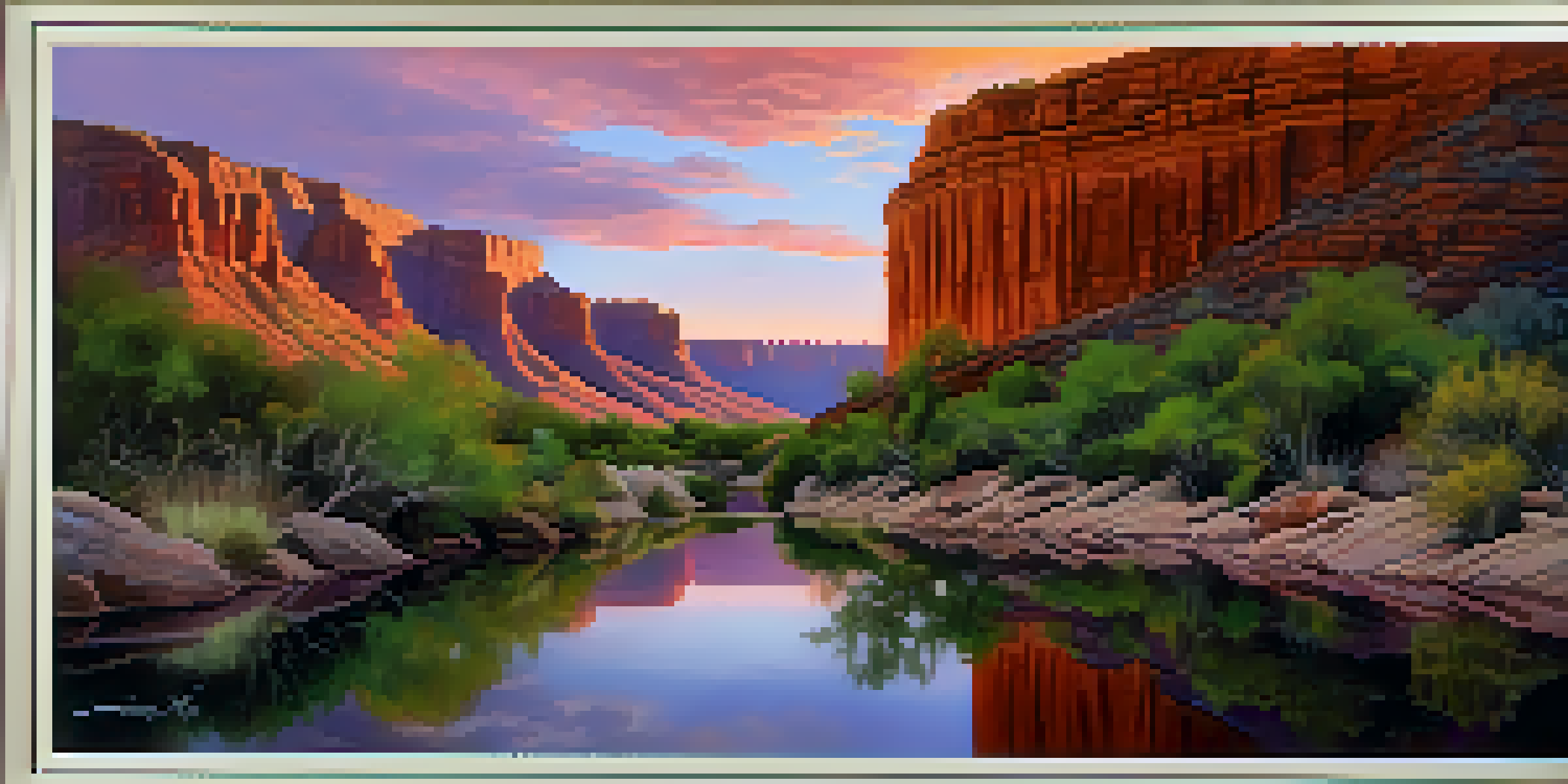 A breathtaking sunset over the Salt River Canyon with vibrant colors in the sky and a glimmering river below.