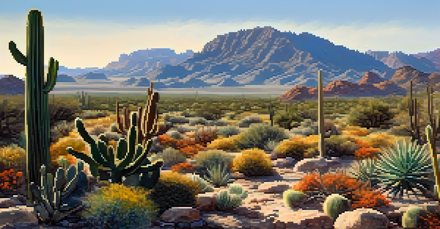 A panoramic view of the McDowell Sonoran Preserve with diverse cacti, wildflowers, and rocky formations.