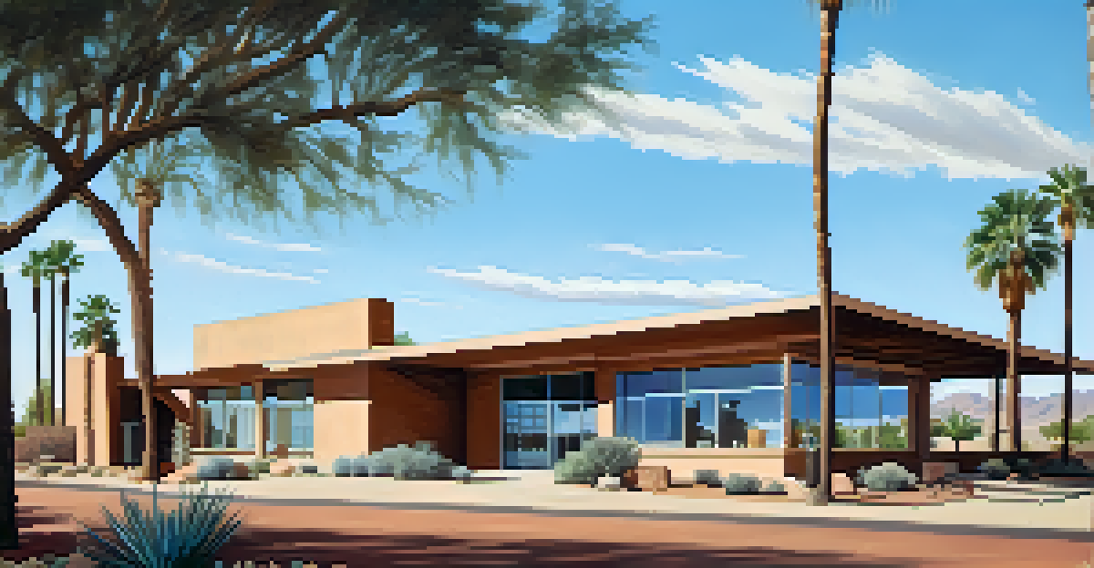 A split image showing a traditional adobe building on one side and a modern architectural structure on the other, set against a blue sky.