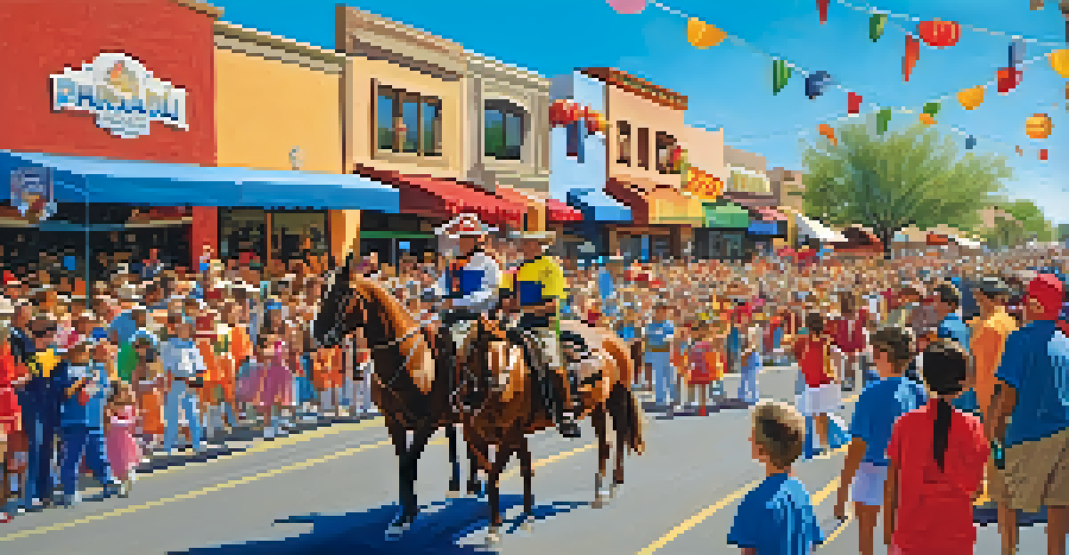 A colorful parade scene from the Parada del Sol in Scottsdale, with floats and families enjoying the festive atmosphere.