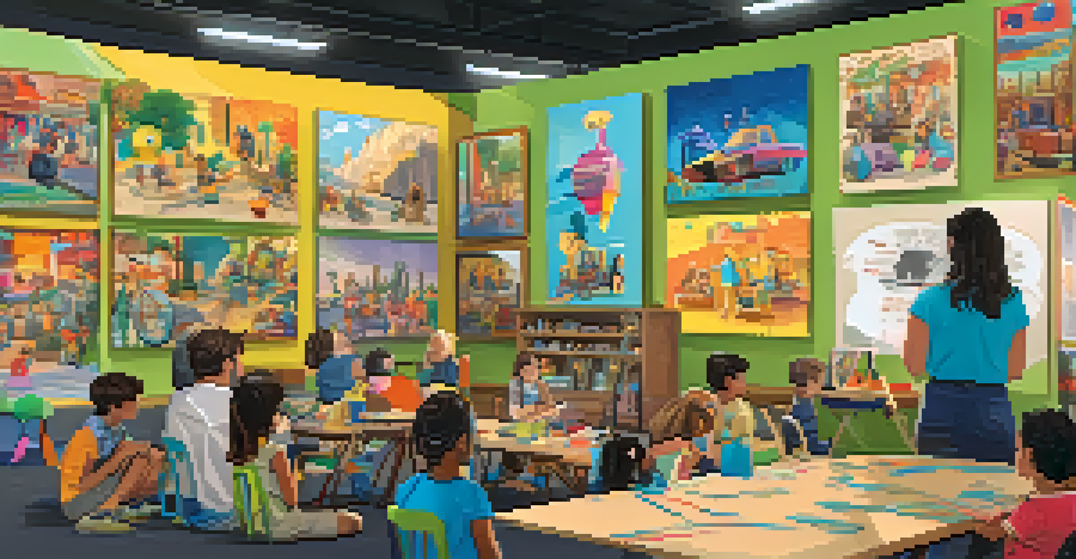 A vibrant workshop scene at the Scottsdale International Film Festival where children and parents are engaged in filmmaking activities with colorful props and storyboards.