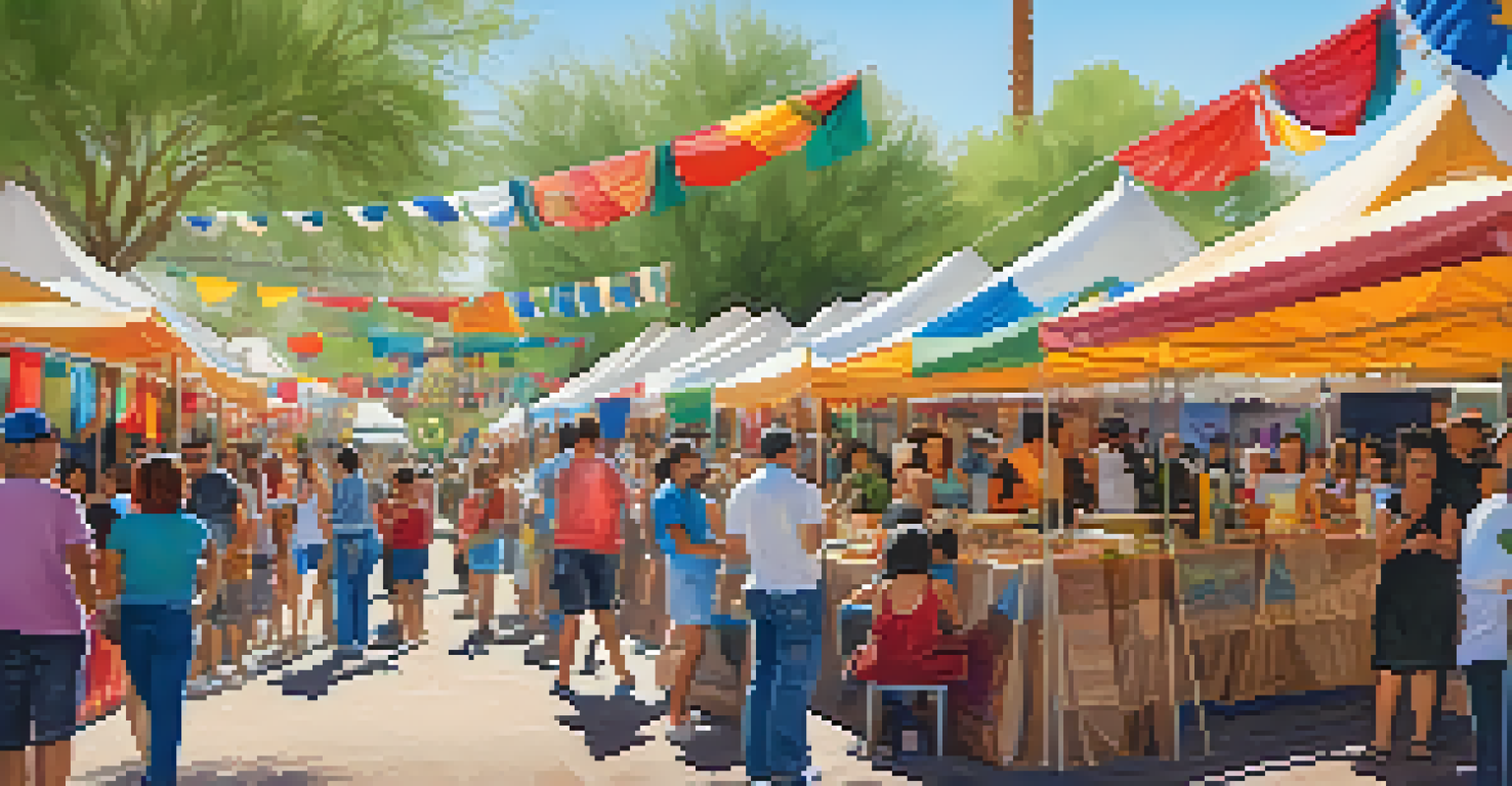 A vibrant cultural festival in Scottsdale with diverse attendees enjoying art, food, and music in a lively atmosphere.