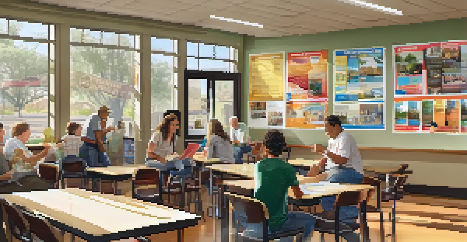 A cozy community center in Scottsdale with bulletin boards filled with volunteer opportunity flyers and people engaging in discussions.