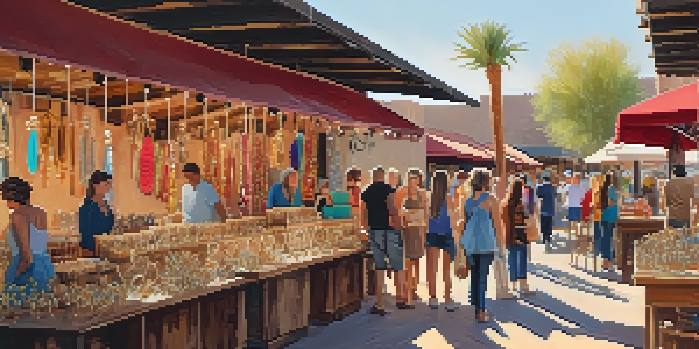 A lively pop-up shop in Scottsdale filled with colorful handmade jewelry and people browsing.