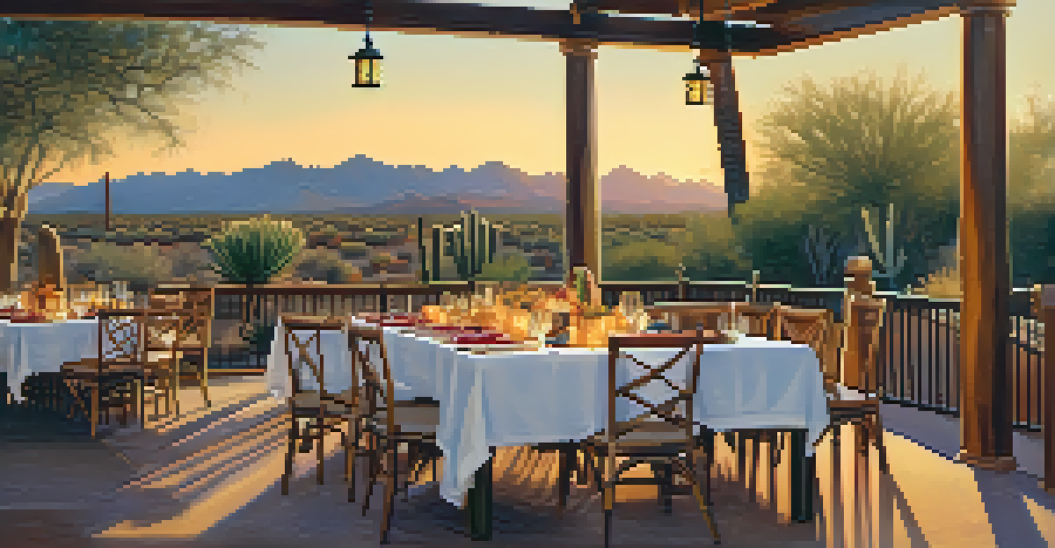 An outdoor dining table set with traditional Native American dishes in a Scottsdale restaurant, surrounded by desert plants.