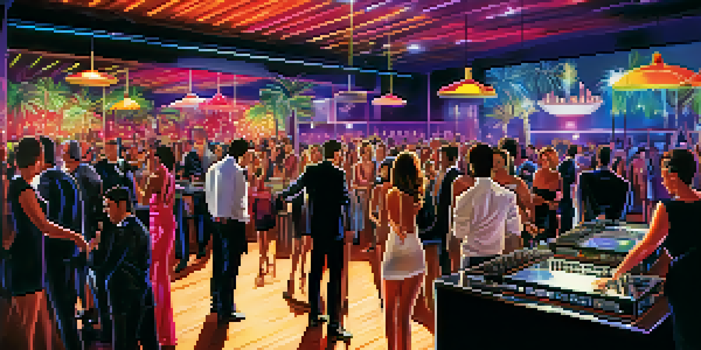 A lively upscale nightclub in Scottsdale filled with people dancing and colorful lights illuminating the space.