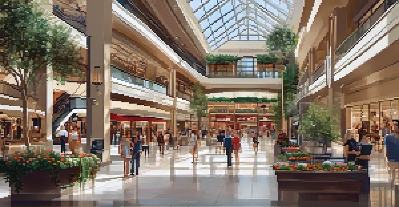 A modern shopping mall interior in Scottsdale, showcasing high-end boutiques and a spacious, elegant atmosphere with stylish lighting.