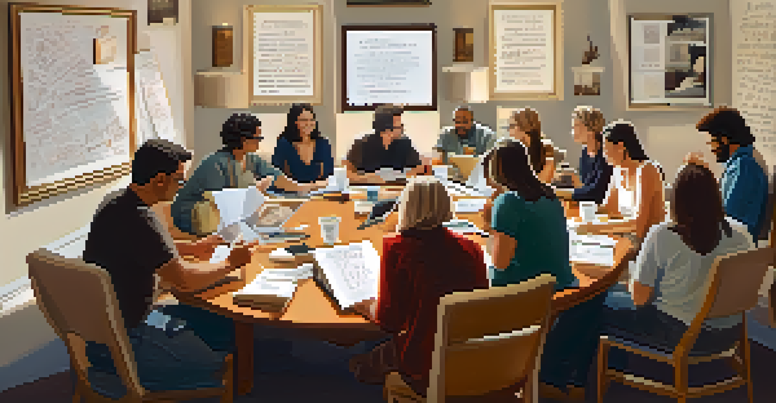 A diverse group of writers participating in a writing workshop, surrounded by notebooks and coffee cups in a bright room.