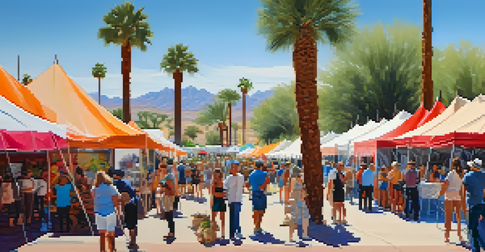 An outdoor art festival in Scottsdale, with artists under colorful tents and attendees enjoying the vibrant atmosphere.