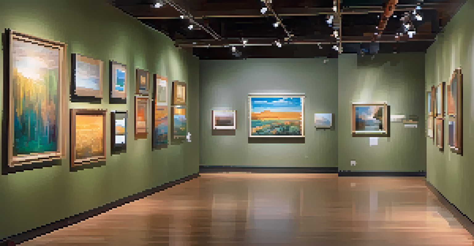 An interior of a local art gallery in Scottsdale, showcasing various artworks and visitors interacting with them.
