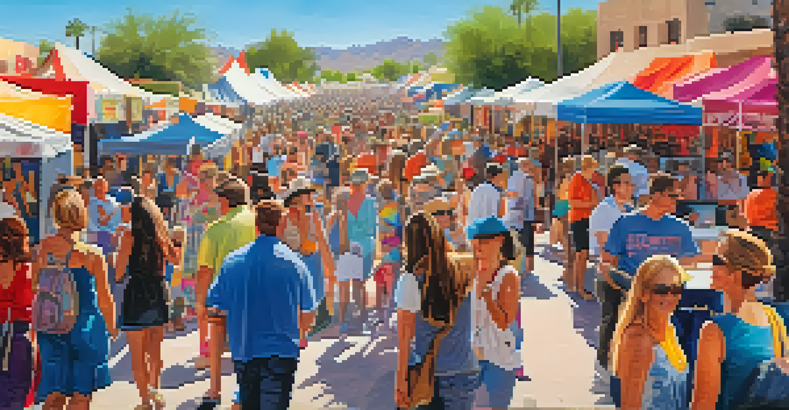 An arts festival in Scottsdale featuring local artists, colorful booths, and a lively crowd enjoying the atmosphere.