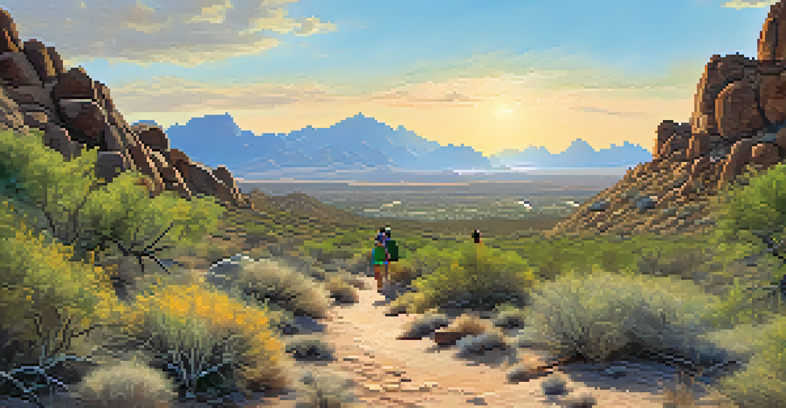 Families hiking along a scenic trail at Pinnacle Peak Park, with beautiful desert landscapes and mountains in the background.