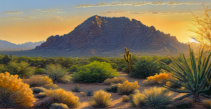 A beautiful sunrise over Camelback Mountain, showcasing the rugged landscape and desert plants in the foreground.