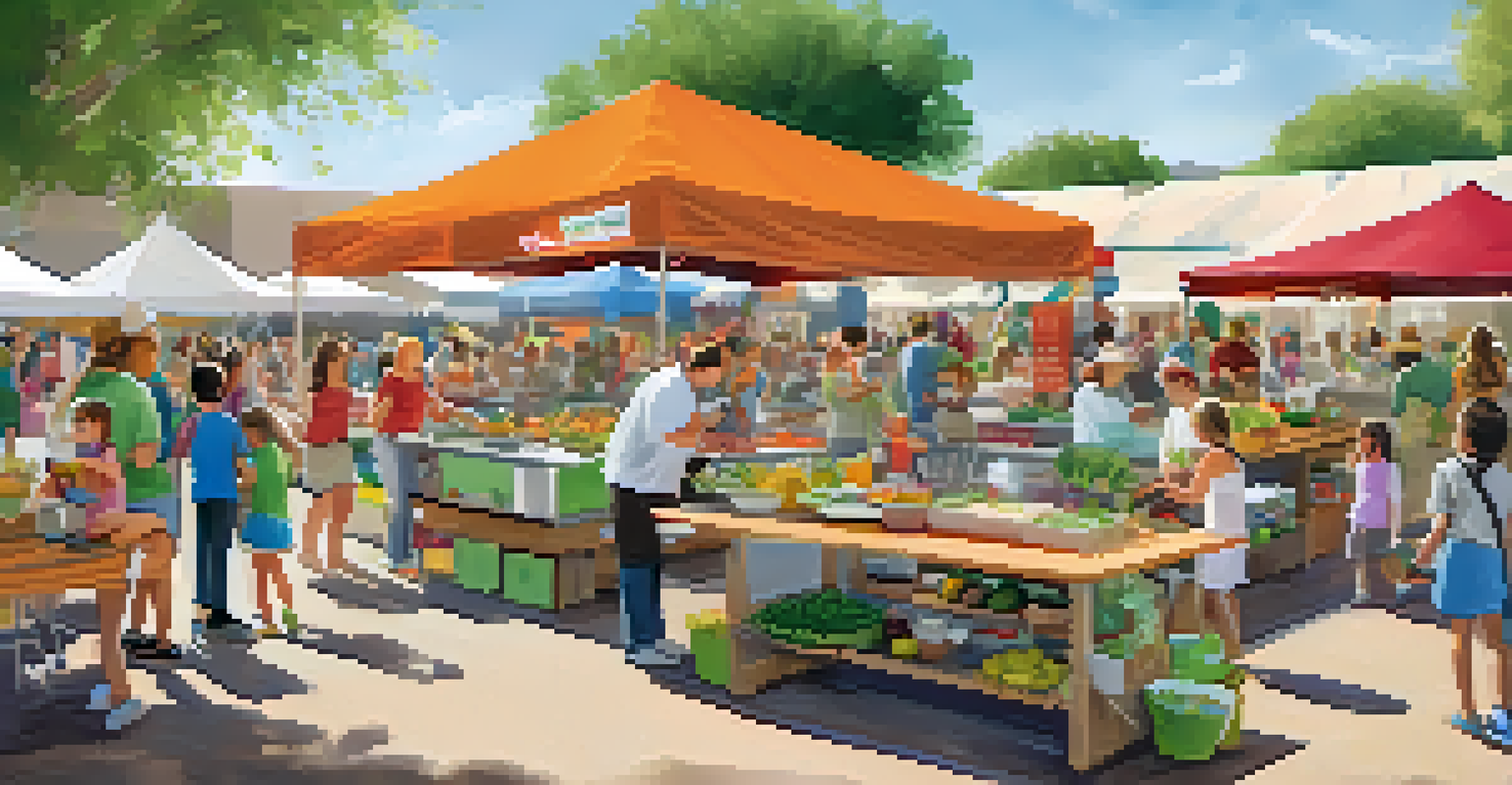 Children and families participating in cooking classes at a Scottsdale food festival surrounded by colorful decorations.