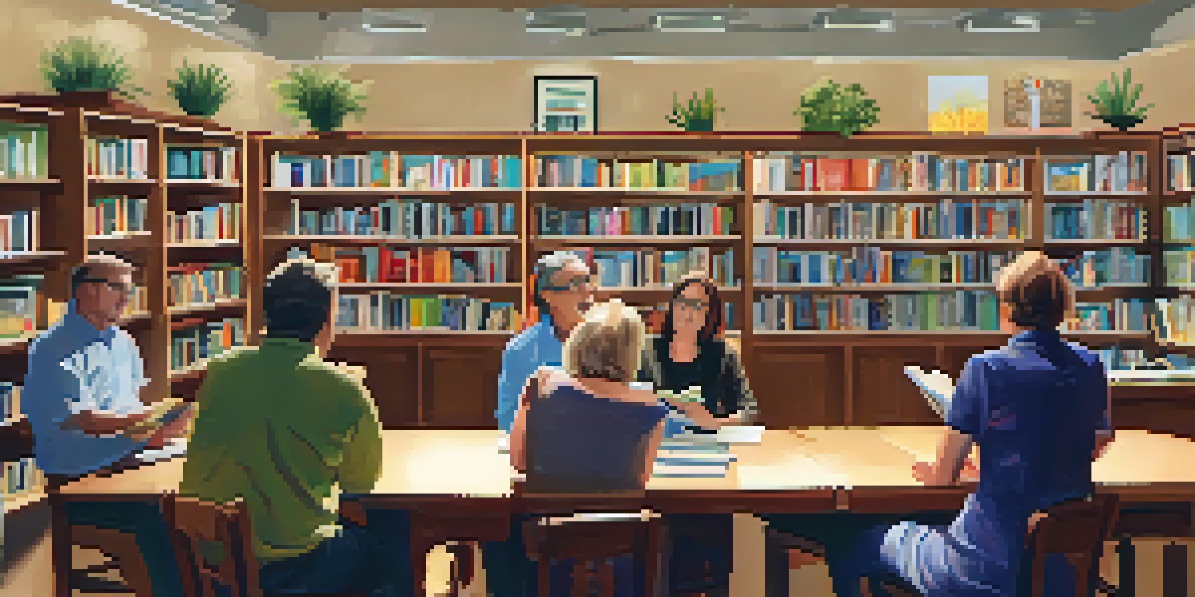 A local author reading at a library event with an engaged audience and bookshelves in the background.