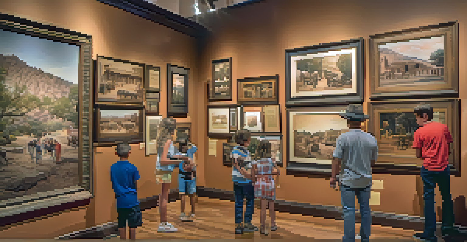 A family engaging with historical artifacts at the Scottsdale Historical Museum, with children asking questions in a warm, inviting environment.