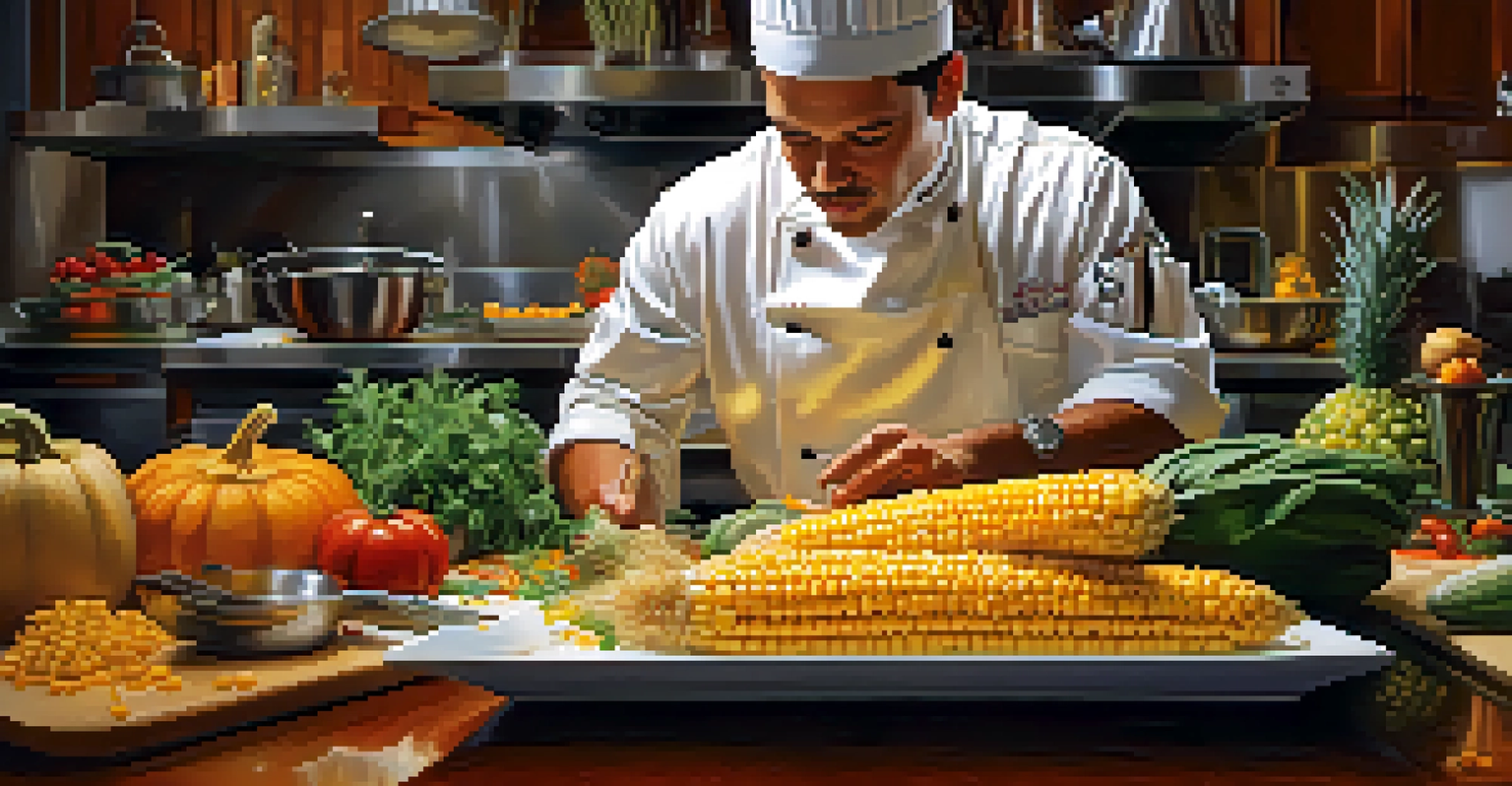 A chef in a Scottsdale kitchen preparing a modern dish with local ingredients, surrounded by colorful produce and warm lighting.