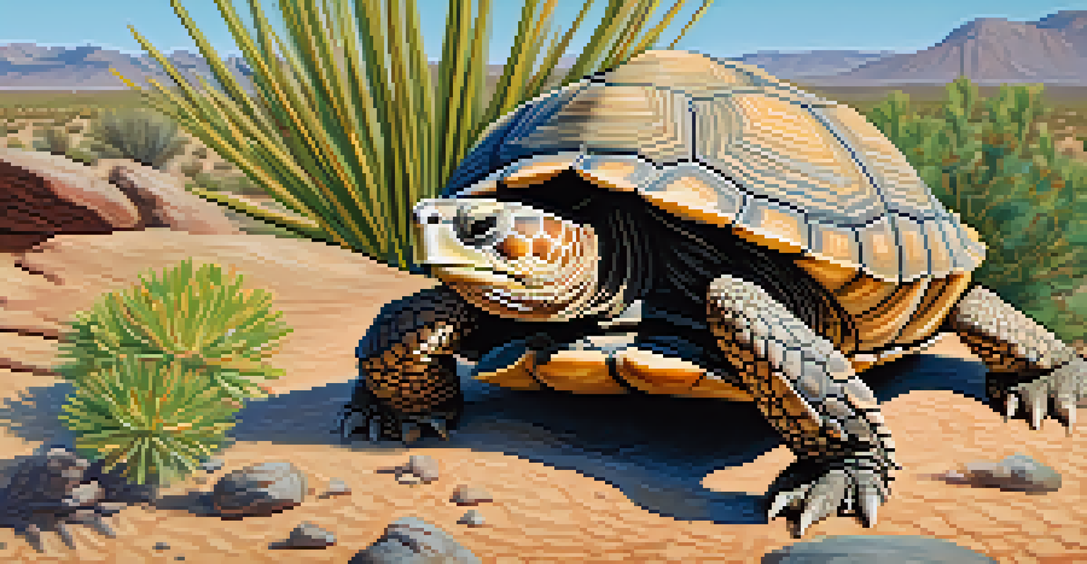 A close-up of a desert tortoise in the sun with detailed textures of its shell.