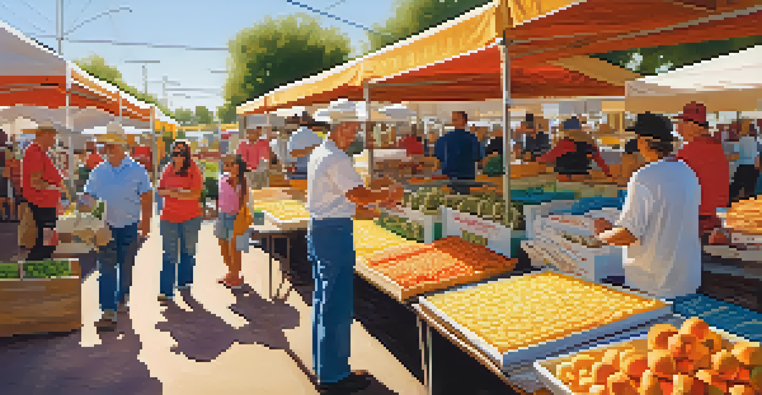 A lively farmers' market with stalls showcasing local cheeses, surrounded by fresh produce and engaged visitors.