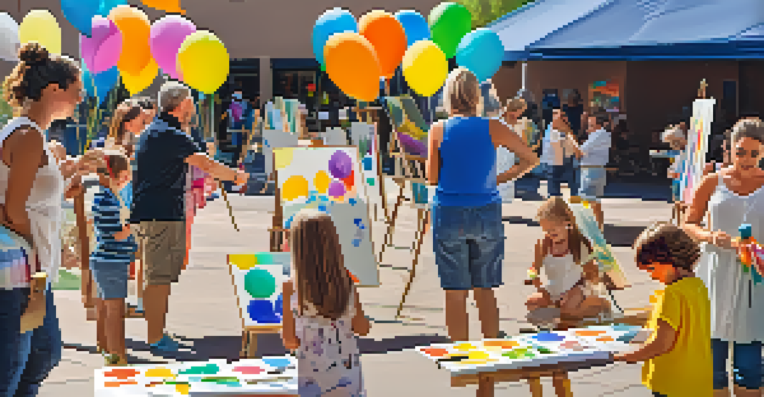 Children participating in hands-on art projects during Scottsdale's Art Walk, with parents and local artists nearby.