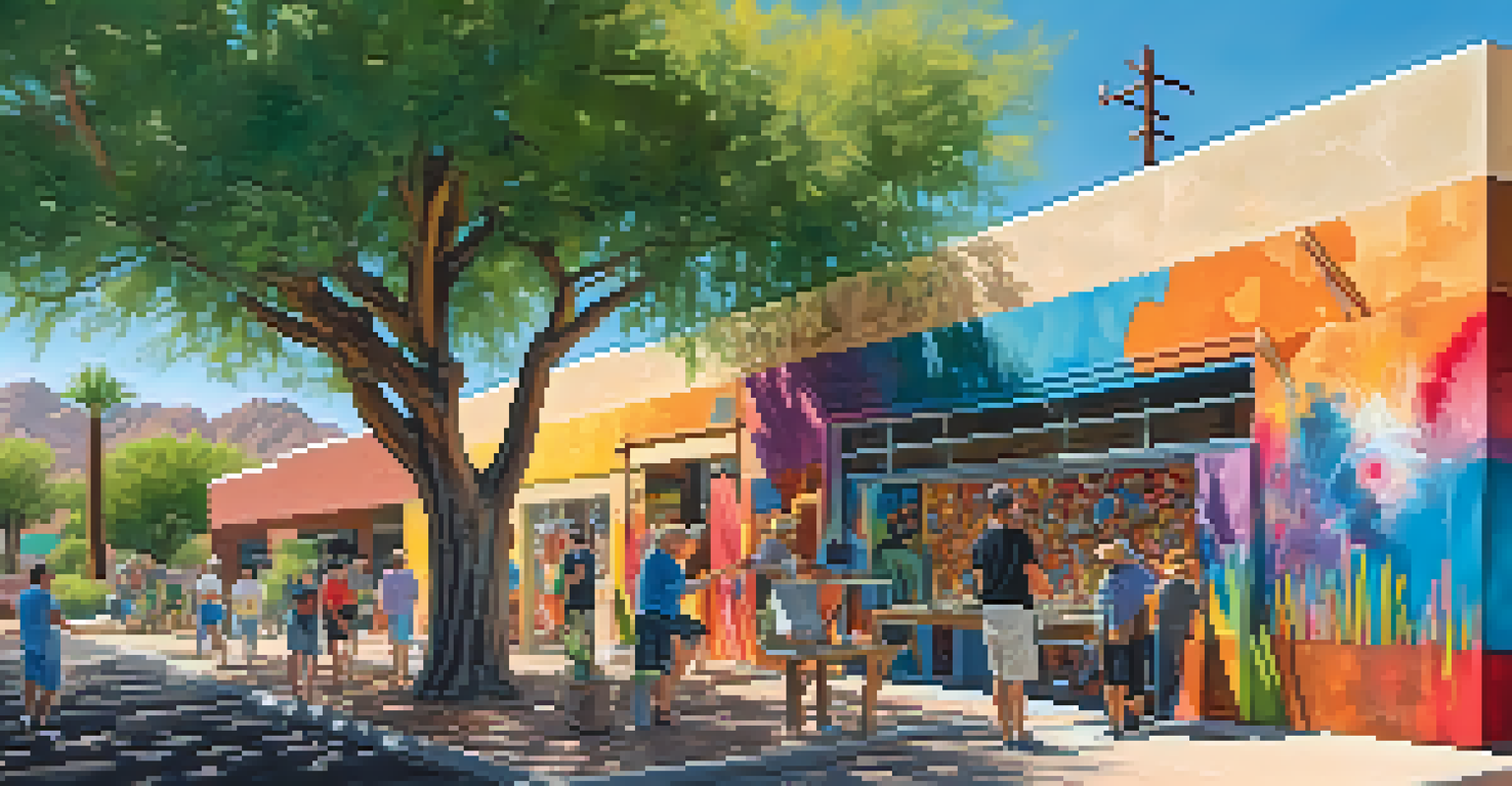 Artists working on a colorful mural in an outdoor setting in Scottsdale, highlighting creativity and art.