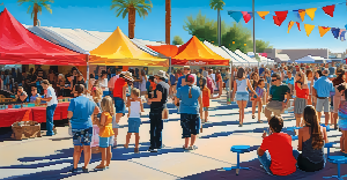 A lively outdoor arts festival with artists, families, and musicians at Scottsdale Waterfront.