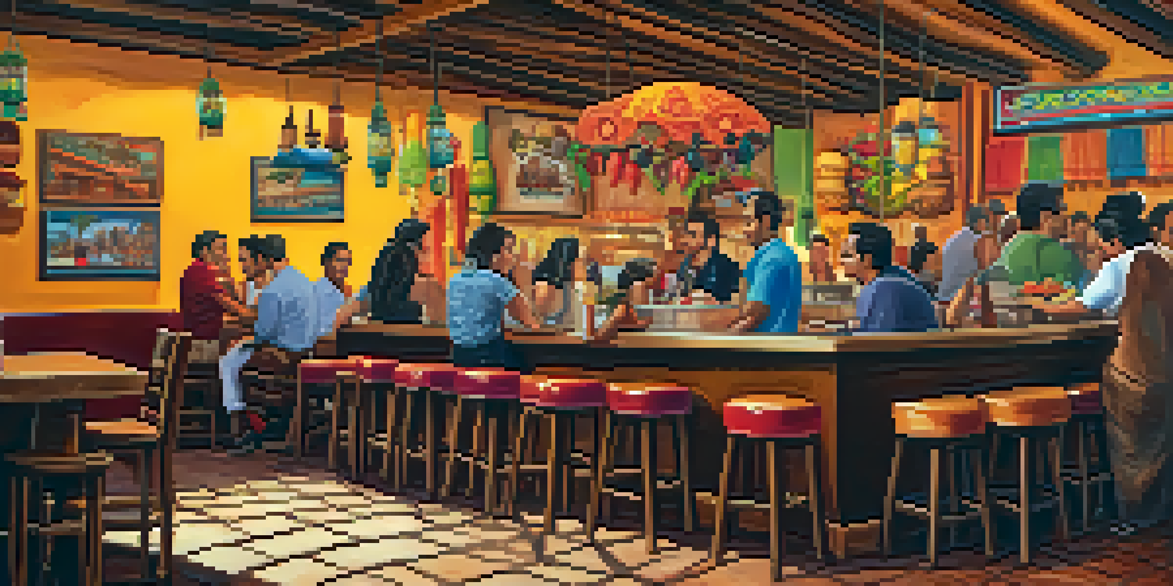 Interior of a lively Mexican restaurant with colorful decor and diners enjoying traditional dishes.