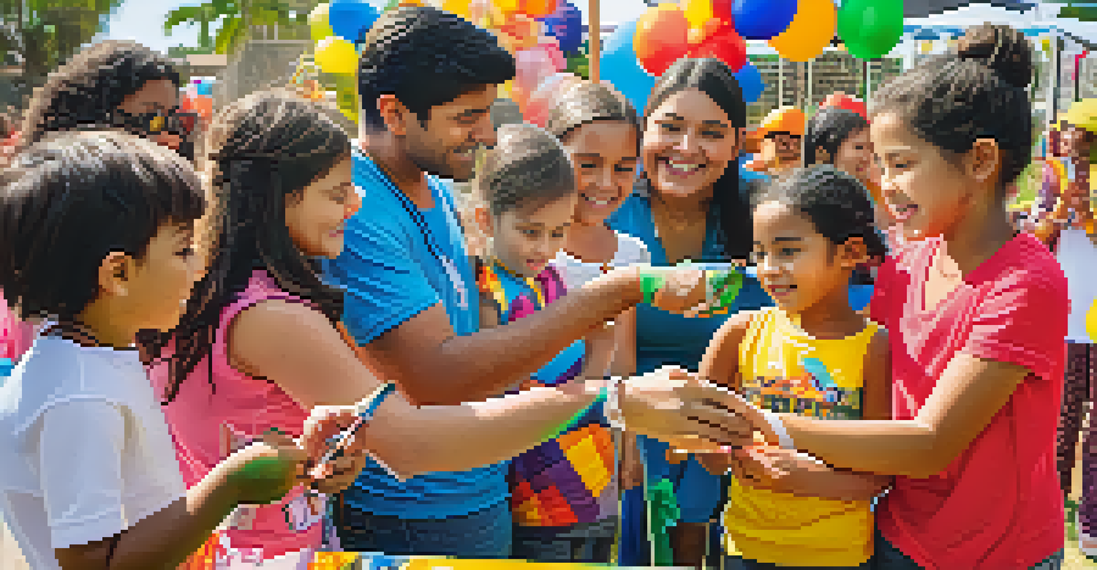 Families enjoying activities at the 'Scorpions Family Fun Day' event, with children interacting with a player and colorful decorations.