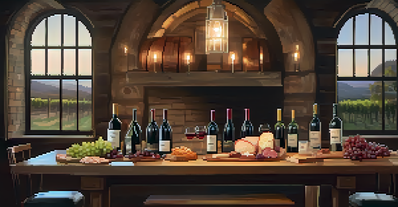 A cozy wine tasting table with glasses, a bottle of wine, and a charcuterie board at a winery in Scottsdale.