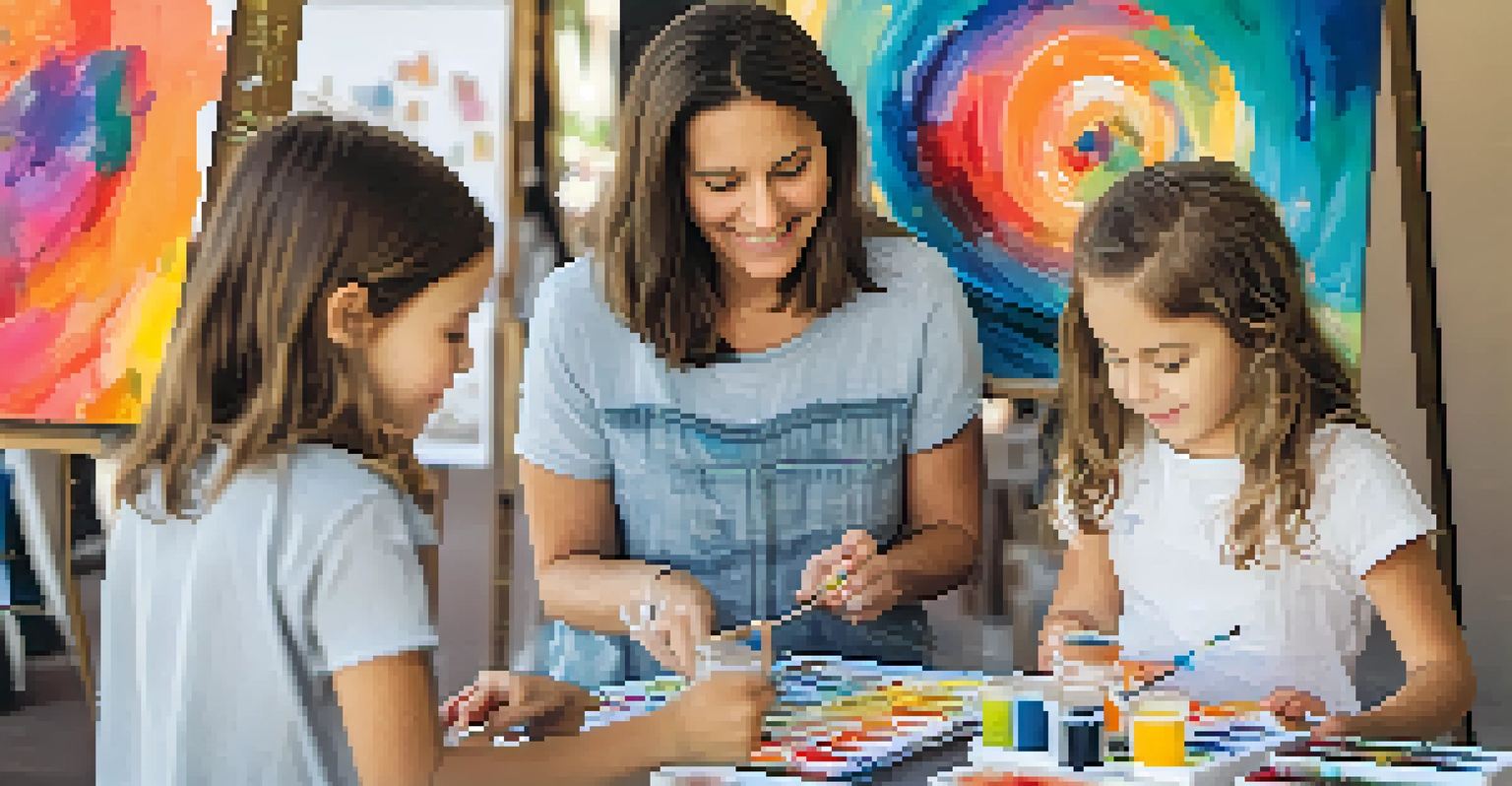 Children participating in a hands-on art workshop during the Scottsdale Art Walk, with parents helping and a cheerful atmosphere.