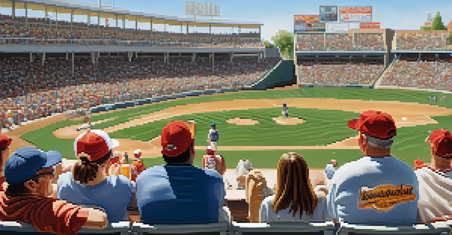 A family sitting in bleachers at a Spring Training game, sharing a hot dog and enjoying the lively atmosphere.