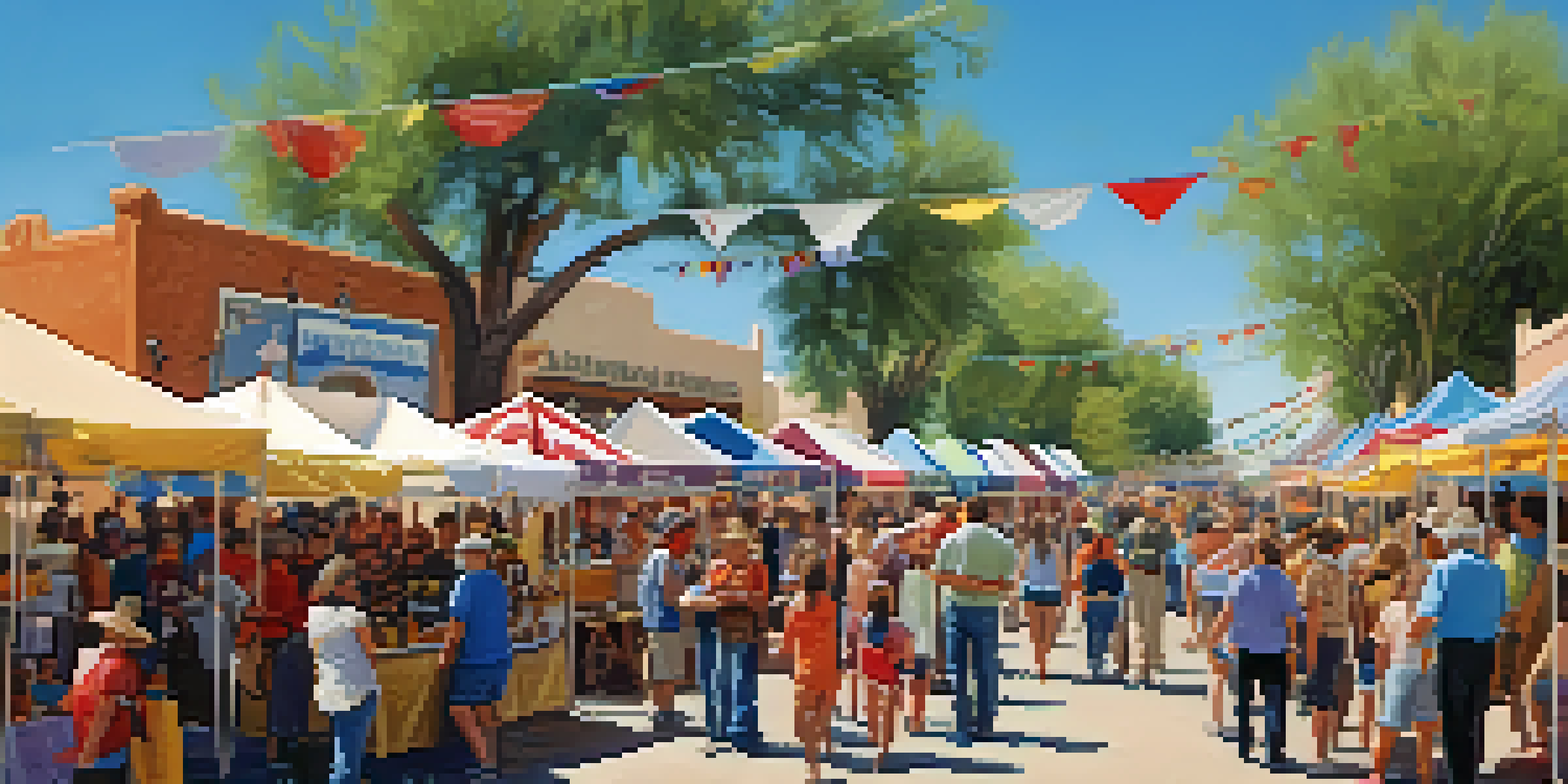 A community festival in Scottsdale with people engaging in historical activities, colorful booths, and banners under a clear sky.