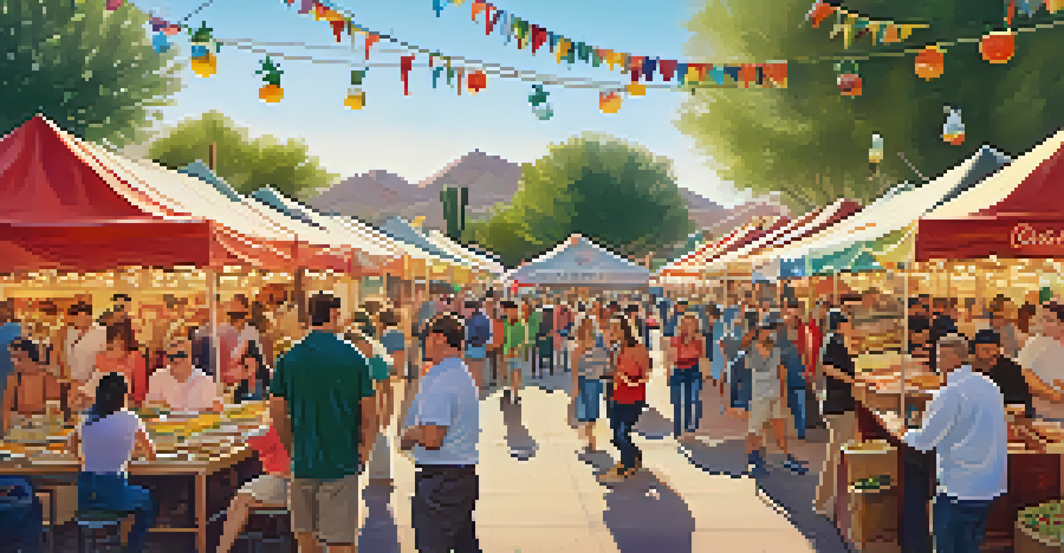 A lively food festival in Scottsdale with diverse food stalls and a crowd enjoying the festivities.