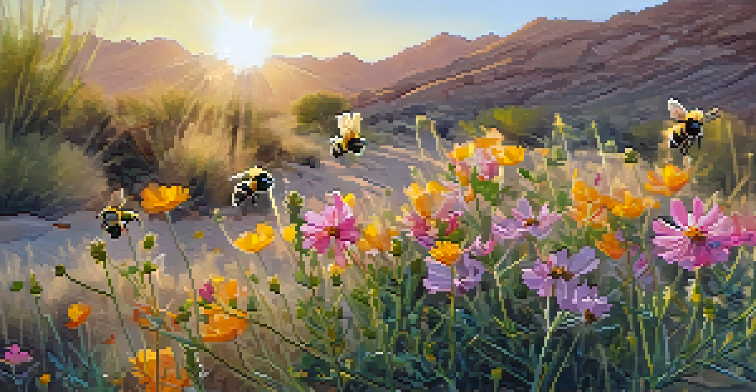 A close-up of colorful wildflowers in Scottsdale with a bee on one of the petals.