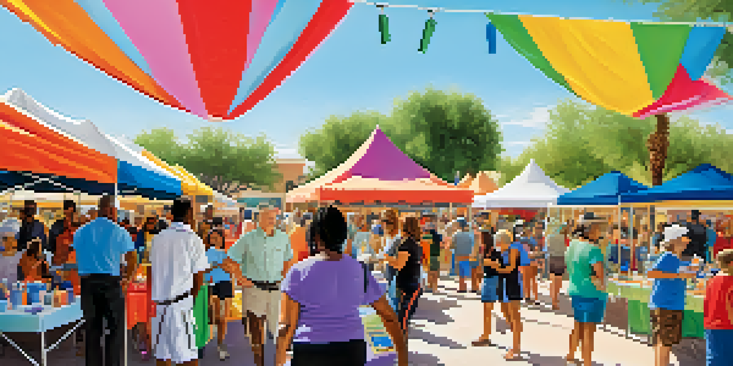A colorful community health fair in Scottsdale with booths, residents engaging in health activities, and bright banners in a sunny environment.