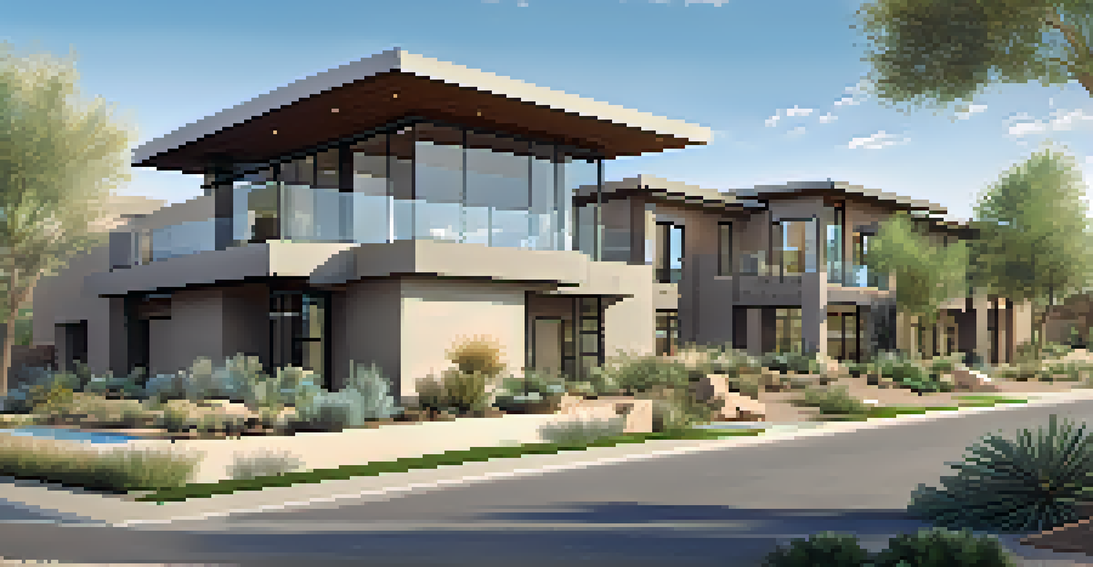 A modern residential area in Scottsdale featuring luxury homes and gardens.